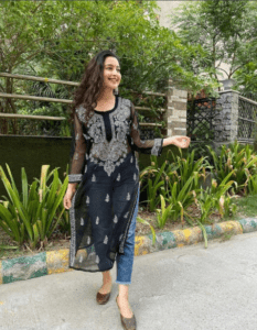 Black Chikan Kurti with Jeans