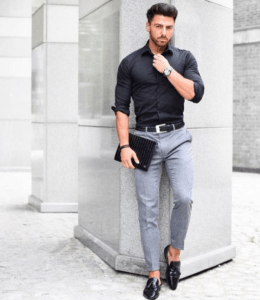 Black Shirt and Grey Pant Combination