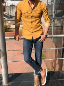 Blue Jeans with Mustard Yellow Shirt