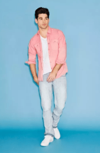 Light Blue Jeans with Coral Shirt