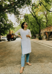 White Kurti with Jeans