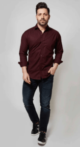 Maroon Shirt With Dark Blue Jeans 