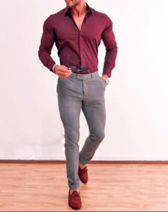 Maroon Shirt With Grey Chinos 